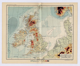 1912 Antique BATHY-OROGRAPHICAL Map Of British Isles / Verso Mountains Diagram - £21.29 GBP