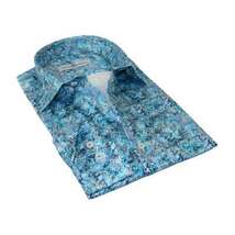 Men's EMILIO CERUTTI Sport Shirt 100% Cotton Long Sleeves #EMC1 Teal Floral image 6