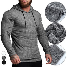 Men&#39;s Long Sleeve Knitted Slim Muscle Tops Casual Hooded T-shirt Blouse ... - £14.92 GBP