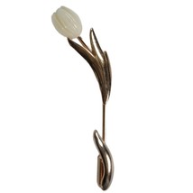 Vintage Avon Tulip Flower Stick Pin Gold Tone Floral White Garden Brooch... - $9.75