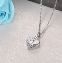 316L Stainless Steel Zirconia Heart with Cross Cremation Urn Pendant Necklace - £17.57 GBP
