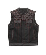 Men&#39;s Motorcycle Leather &amp; Canvas Hunt Club Motorcycle Vest by FirstMFG - £196.72 GBP
