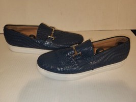 Marc Nolan Men’s Boardwalk Navy Woven Leather Horse-Bit Sneakers Slip On... - $72.75