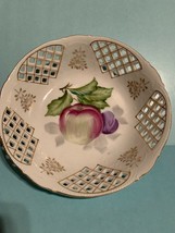 Vintage Occupied Japan Ucagco Fruit Design Cut-out Porcelain Bowl with Gold Acce - £56.08 GBP