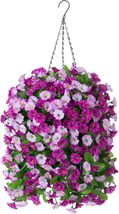 INXUGAO Hanging Baskets with Artificial Flowers for Plants Outdoor, Darkorchid - £24.31 GBP