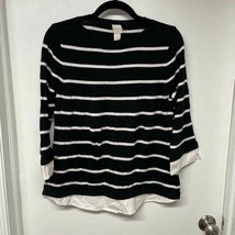 Chico&#39;s Sweater Knit Pullover Size 1 US 8/Medium Striped Navy White Laye... - £20.33 GBP