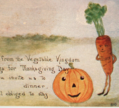 Thanksgiving Postcard Fantasy Vegetable Kingdom Carrot Man JOL Pumpkin Unposted - £38.76 GBP