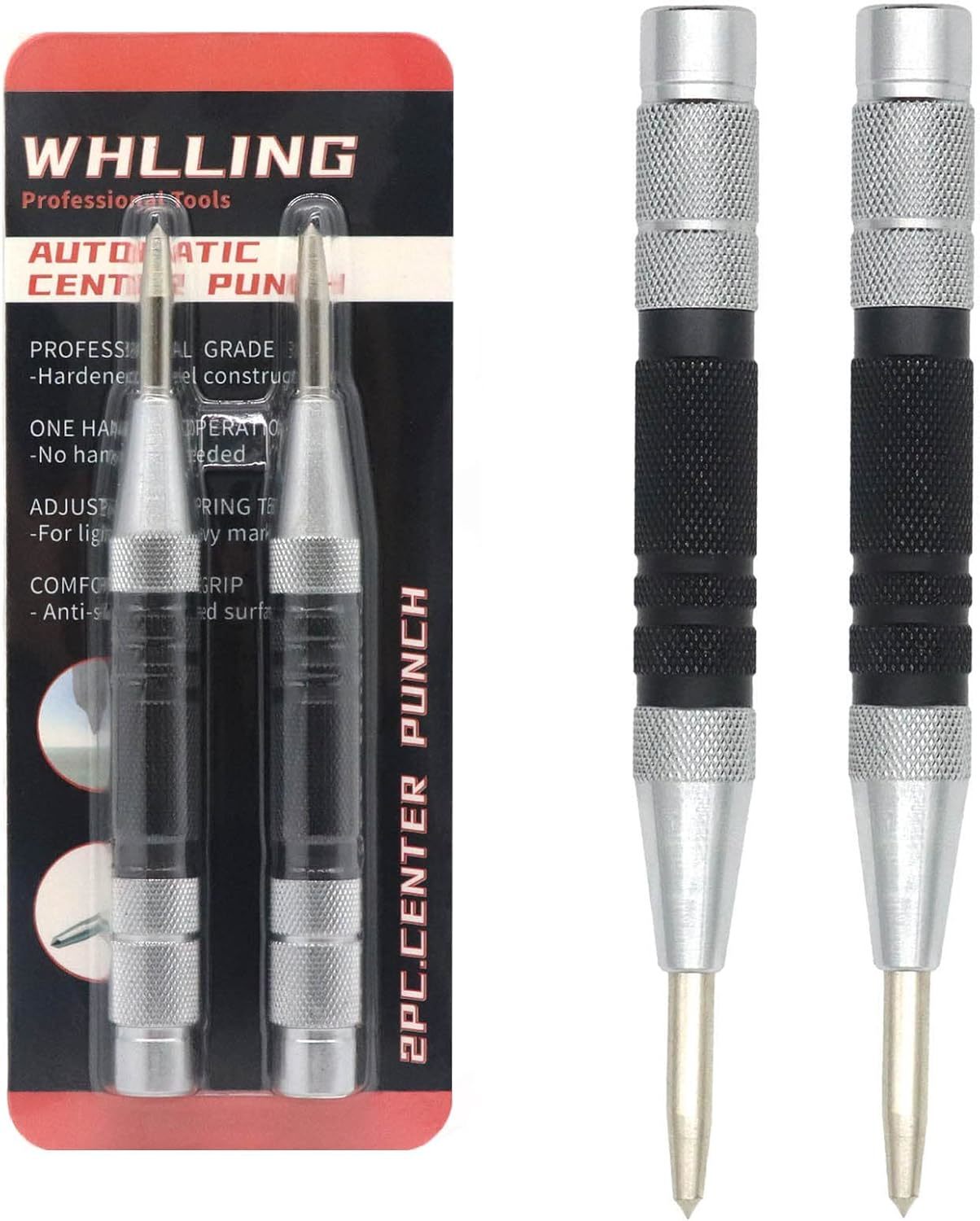 2-Piece Automatic Center Punch, 6 Inch Hardened Steel Spring Loaded Cent... - $31.92