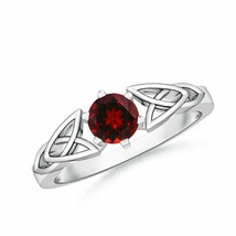 ANGARA Solitaire Round Garnet Celtic Knot Ring for Women in 14K Solid Gold - £329.82 GBP