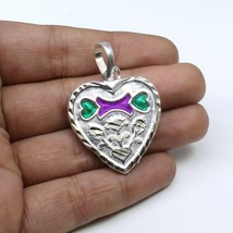 Traditional Indian Embossed heart shape enamel sterling silver pendant for Women - £19.03 GBP
