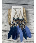 Blue Feather Dangle Earrings - €6,94 EUR