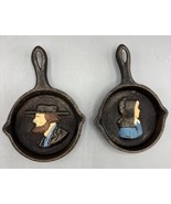 Vtg  Mini Cast Iron Skillets Hand Painted Amish Decor 2 Pc Set - $405.69 MXN