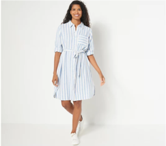 Joan Rivers Linen Stripe Duster Shirt (FrnchBlueStripe, XXS) A292307 - £21.12 GBP
