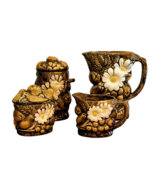 Tea Pitcher Set Embossed 3D Fruit and Daisies 4 PC BOHO Made in Japan Vi... - £16.64 GBP