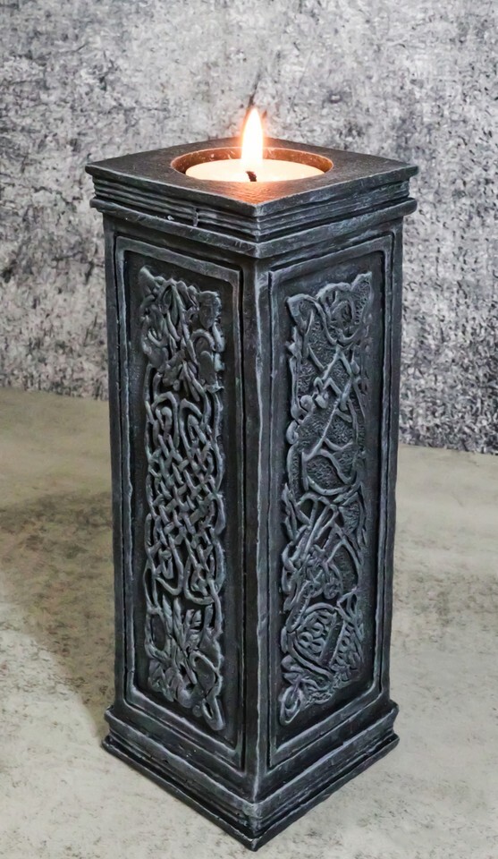 Wicca Celtic Knotwork Sacred Symbols Dark Art Votive Column Candle Holde... - $19.99