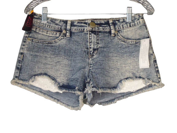 Primary image for No Boundaries Cut Off Lace Blue Jean Shorts Distressed Juniors 7 Acid Wash