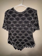 Womens Large Laurence Kazar New York Beaded Top Black White Has Flaws - £14.42 GBP