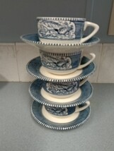CURRIER &amp; IVES BLUE BY ROYAL CHINA 4 TEA COFFEE CUPS AND SAUCERS Vintage - $16.08
