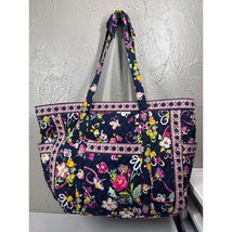 Vera Bradley Ribbons Of Hope Navy Blue XL Tote Floral Butterfly Quilted ... - $29.95