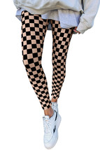Khaki Checkered Pattern High Waist Skinny Leggings - $10.29