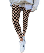 Khaki Checkered Pattern High Waist Skinny Leggings - $191.64 MXN
