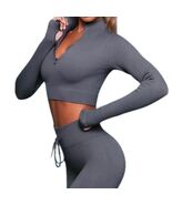 Long Sleeve Seamless Yoga Set Size S Gray - $17.94