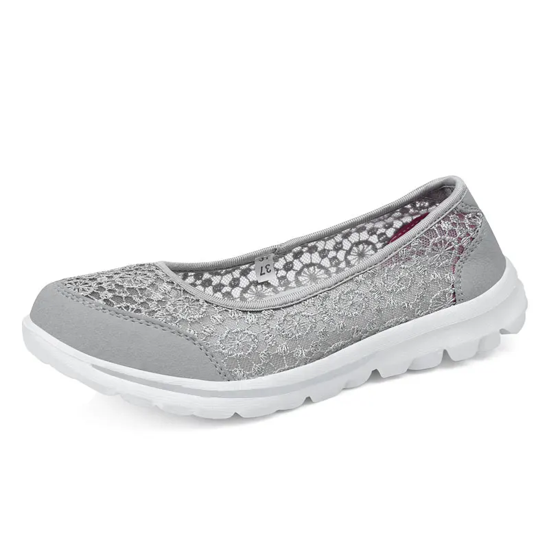 Flat Shoes Women Hollow Lace Summer Slip on Loafers Breathable Shallow Boat Shoe - £27.97 GBP