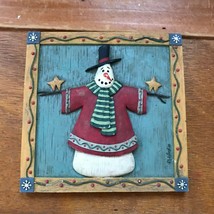 Estate Fiddlestix Signed Square Resin Snowman Plaque Wall Hanging – 5.25... - £6.75 GBP