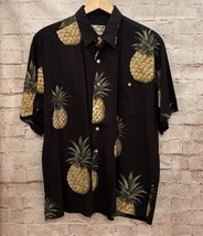 Tori Richard Hawaiian Pineapple Shirt Size L Viscose Black Gold Short Sl... - £30.11 GBP