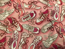 Cute To Boot Pink Tennis Shoes Fabric Robert Kaufman Kick Breast Cancer 1 Yard - £7.46 GBP