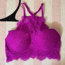 Victoria&#39;s Secret Pink Electric Orchid Eyelash Lace High Neck Bralette -S (AA-C) - £27.96 GBP