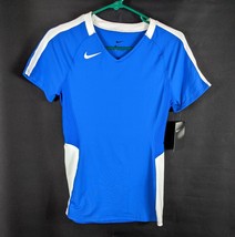 Womens Size Small Fitted Volleyball Shirt Blue with White Stripe Nike - £20.56 GBP