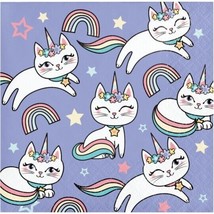 Sassy Caticorn Paper Beverage Napkins 16 Pack Paper Cat Party Tableware Supplies - £8.59 GBP