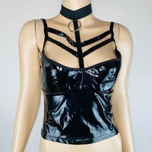 Coquette Womens S / M Black Shiny Vinyl Black Strappy Sexy Zippered Back Top - £15.03 GBP