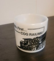 Vintage Federal Glass Milk White Coffee Mug Cog Railway Train Mt Washing... - $19.80