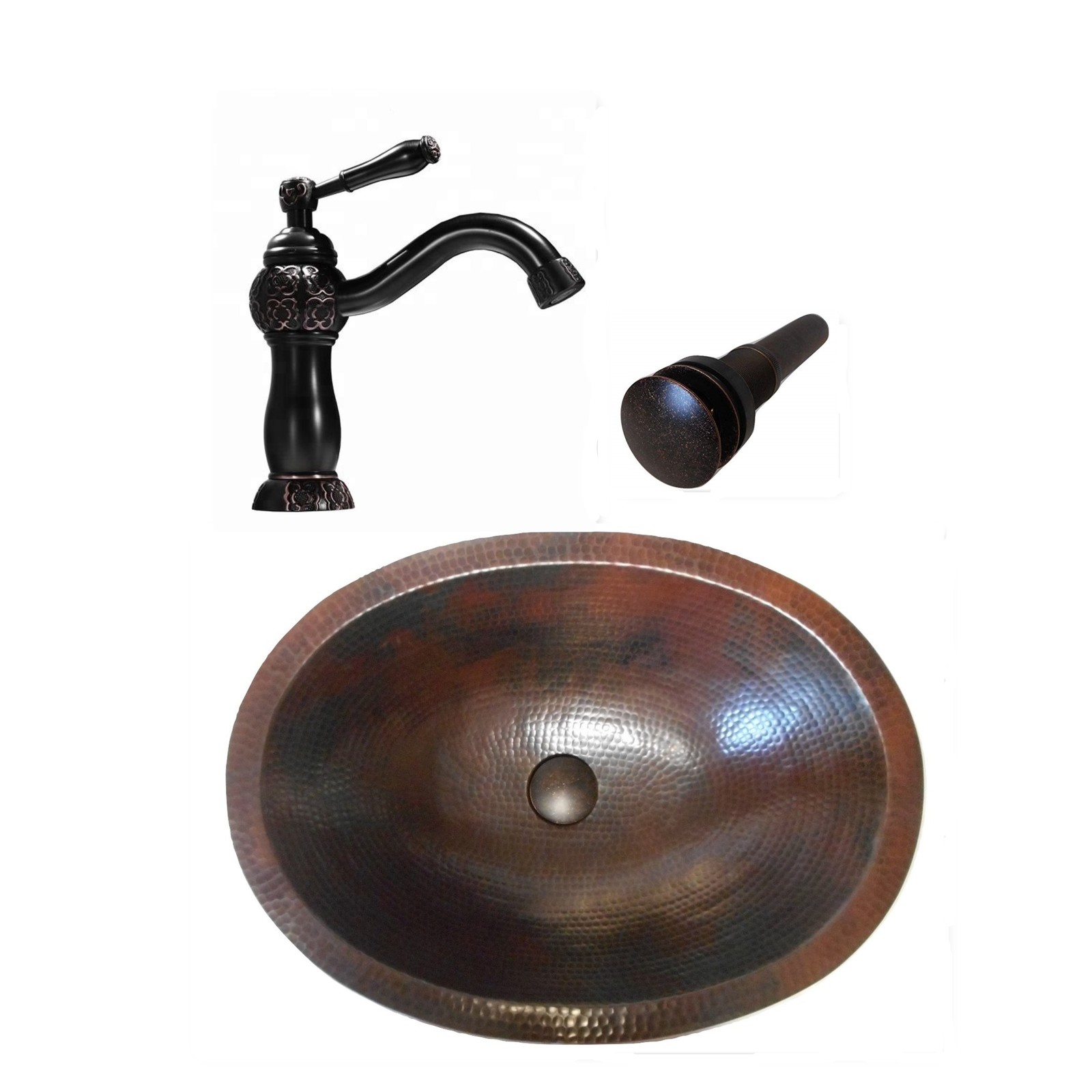 Primary image for 16" Oval Copper Undermount or Drop In Bathroom Sink with 9" Oil Rubbed Bronze Cl