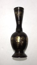 LAAJ International Vintage Etched Brass Gold And Black Enamel Vase India - £6.73 GBP