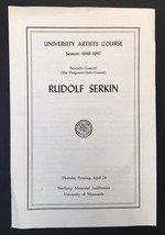 Rudolph Serkin Concert Program Northrop University of Minnesota 1946-47 ... - £17.34 GBP