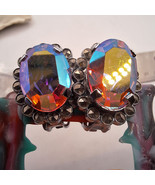 Vintage Pink Rhinestone Silver Tone Clip On Earrings - $10.80