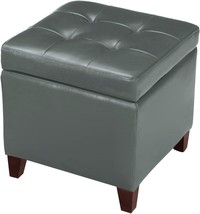 Grey Cement 18X18 Faux-Leather Sq.Are Storage Ottoman With Hinged Lid And Padded - £104.22 GBP