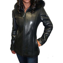 Mason &amp; Cooper Women&#39;s Fox Trim Hooded Leather Jacket - £173.05 GBP