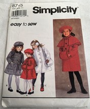 Simplicity 8715 Vintage 90&#39;s Childs Lined Coat,Muff,Hat Sewing Pattern Sz. 2-4 - £6.33 GBP