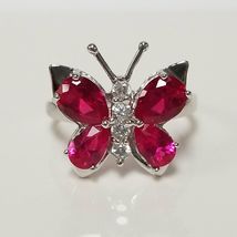 1.60Ct Pear Cut Red Ruby Engagement Butterfly Ring 14k White Gold Finish - £59.70 GBP