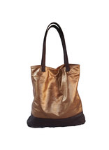 Metallic Leather Bag, Slouchy Leather Tote Bag, Brown Shoulder Handbag, Yosy - £106.68 GBP