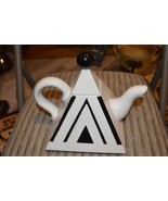 Unusual White Triangular Teapot with Black Stripes, art deco, 7.5” high - $19.99