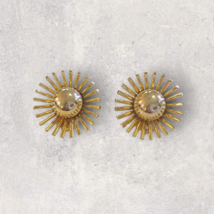 Vintage Clip on Earrings Stud Atomic Sunburst Flowers Gold Tone - $9.49