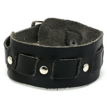 Black Leather Buckle Bracelet with Metal Rivets - £8.52 GBP