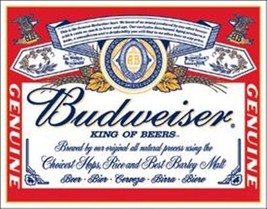 Budweiser King of Beers Classic Logo Tin Sign Reproduct - $5.94
