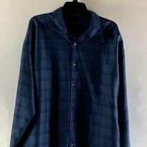 Geoffrey Beene Mens XL Navy Blue Textured Grid Long Sleeve Button Down S... - $14.85