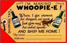 Risque Comic Shipping Tag Alcohol  Humor Making Whoopie-E Linen Postcard... - £4.70 GBP